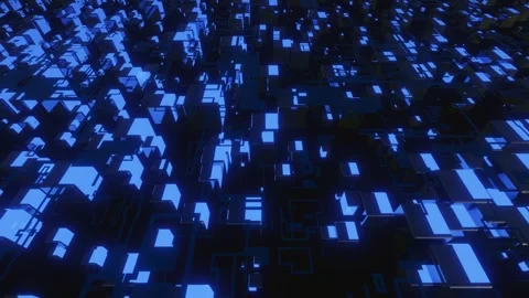 4k looped animation. Flight over hi tech pattern on plane surface, neon glow Stock Footage 279745915