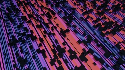 4k looped animation. Hi tech pattern on plane surface, neon glow, complex Stock Footage 237640650