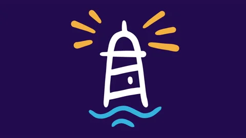 4K looped animation of lighthouse light and sea waves Video stock 205968243