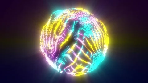 4K looped bright sphere made of particles. Colorful glowing abstract sphere Stock Footage 245415958