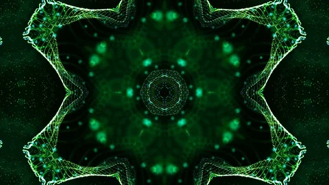 4k looped sci-fi 3d background with glow green particles form lines, surfaces Stock Footage 125738280