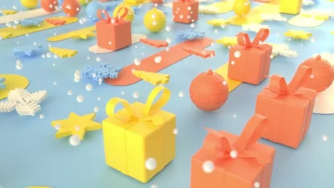4K Looping 3D Animation of Pop Art Holiday Gifts and Snowflakes Stock Footage 325807722