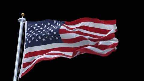 4k looping flag of usa with flagpole waving in wind.alpha channel included. Stock Footage