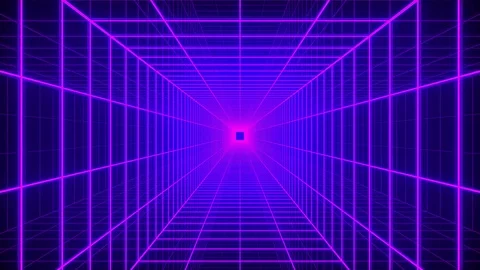 4K Looping Neon Grid Tunnel Square Stock Footage 108532156