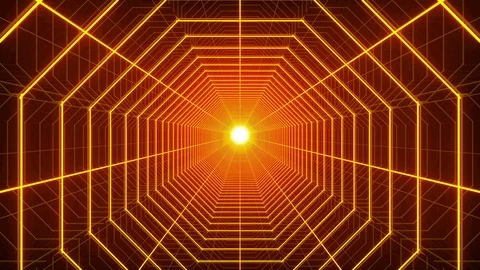 4K Looping Orange Grid Tunnel Octagon Видео 108538404