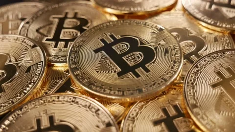 4K Lots of Bitcoins Rotating Orbital Shot, Crypto Millionaire Pile of Bitcoin Stock Footage 149797450