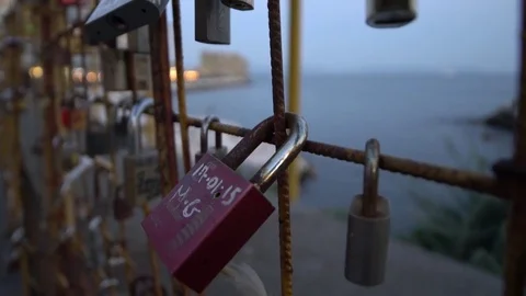 4k love romantic locks in bridge in Naples, Italy Stock Footage 78016533