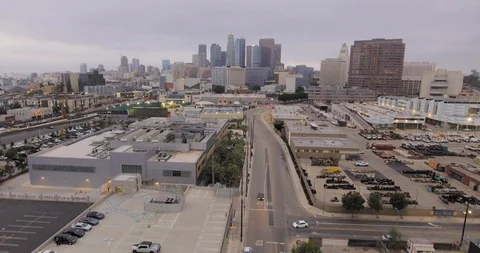 4K Low Altitude Aerial View Of Downtown Los Angeles Skyline Stock Footage