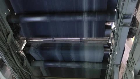 4K Low Angle: Fast Moving Industrial Conveyor Belts in Cement Factory Stock Footage 332015650