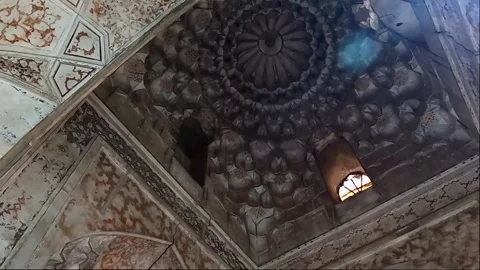 4K low angle shot of ancient decorated dome in Bukhara Stock Footage 335715715