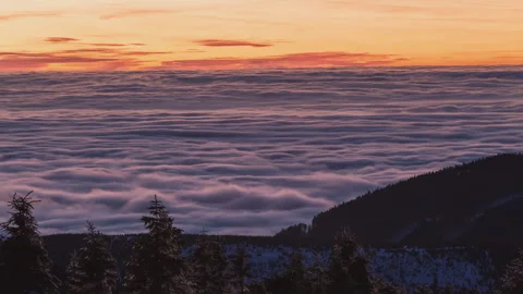 4K Low clouds colored by sunset Video stock 255603666