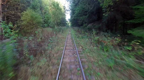 4K. Low flight above narrow-gauge railway in the forest, aerial view. 스톡 동영상 55459529