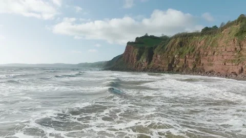 4K Low Flight Along Ness Cove Shaldon on the South Devon Coast Stock Footage 171068277