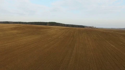 4K. Low flight and takeoff above freshly cultivated fields in spring, aerial. Vídeo Stock 73531492