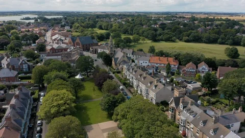4K low flying aerial view of Hornsea seaside Town, East Yorkshire, UK Stock Footage 113816079