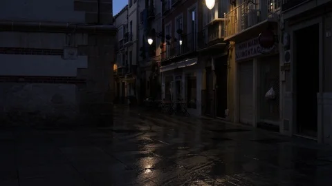 4k low light static shot of a narrow pedestrian street in the early morning Stock Footage 123531366