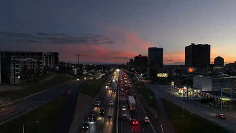 4K Lowering Drone Sunset Austin Texas Highway Timelapse Hyperlapse Stock Footage 97897936