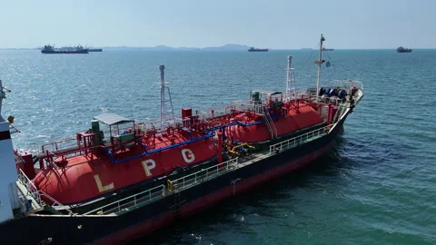 4K LPG tanker ship transporting gas fuel in the open sea Stock Footage 330402550