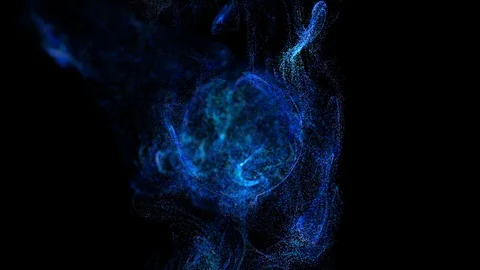 4k luminous particles move in liquid flow and stumble upon a force field in the Video stock 105654586