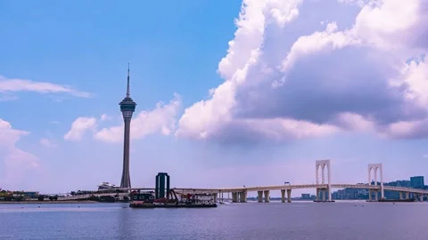 4K Macau Tower Blue Sky City Tourism Time Lapse 스톡 동영상 347205336