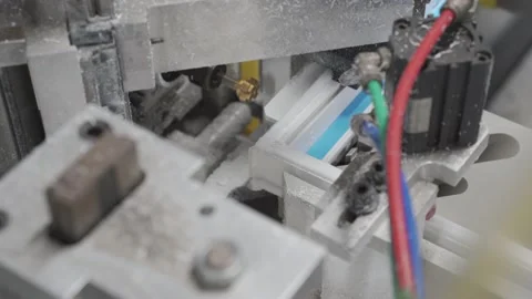 4K. machine for cutting and cleaning welds and milling on PVC plastic window. Stock Footage 134212714