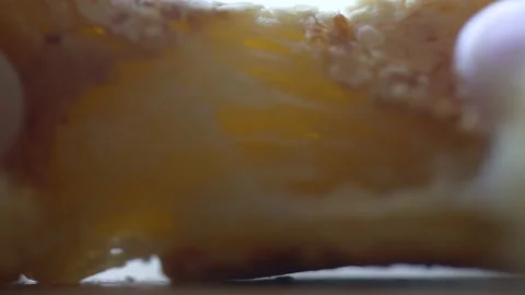 4K macro clip of steaming hot bread being pulled slowly apart Stock Footage 160535727