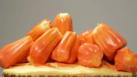 4K Macro of Juicy Red Jackfruit Pulp, a Natural Tropical Candy Dessert. Stock Footage 316536220