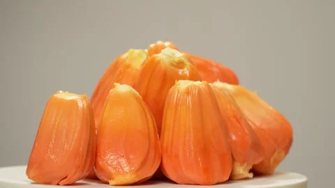 4K Macro of Juicy Red Jackfruit Pulp, a Natural Tropical Candy Dessert. Stock Footage 316536584