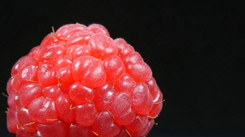 4K Macro Rotation of a Single Raspberry Stock Footage 120251492