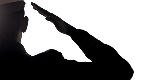 4K Macro Soldier Hand Saluting Silhouette Military Navy Policeman Officer Stock Footage 81133057