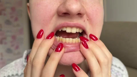4k Macro video of yellow teeth. A close-up of a tooth, struck by caries. The Stock Footage 303494524