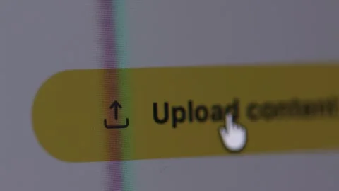 4K macro view of a cursor clicking a bright yellow "Upload content" button, show Stock Footage 342777978