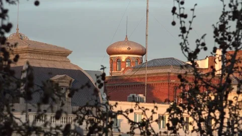 4K Madrid residential building rooftop architecture by day oriental design icon Stock Footage