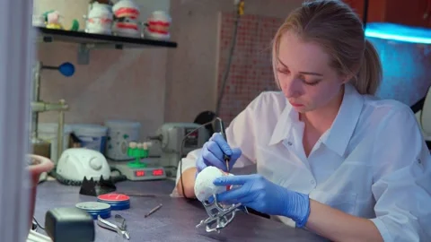 4K Making dentures. The work of a dental technician. Stock Footage 304464216