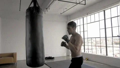 4K man boxing punching no shirt Stock Footage 109582005