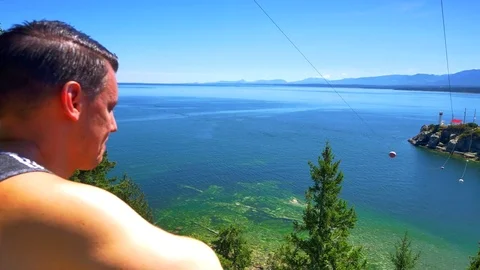 4K Man Looking at Coast View of Islands and Ocean, Nature Tourism Stedicam Stock-Footage 77952106