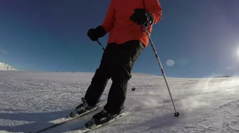 4k man skiing ski snow slope resort Stock Video Pond5