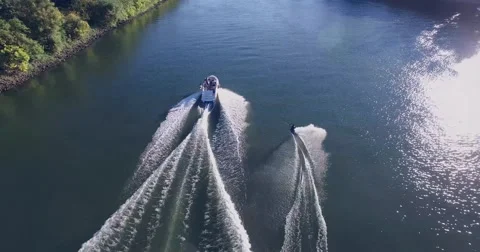 4K Man on a water ski Stock Footage 53997326