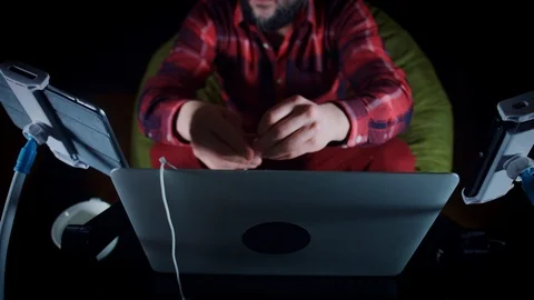 4K Man Working From Home On Multiple Devices Stock Footage 88111093