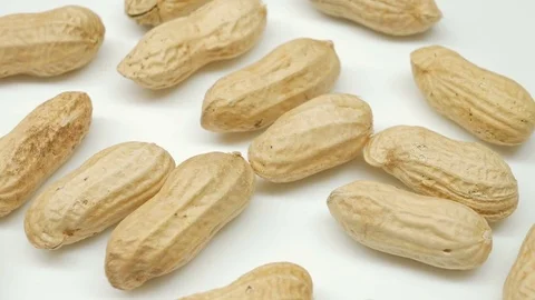 4k. many peanuts in the shell rotate in left side white background Stock Footage 82633087