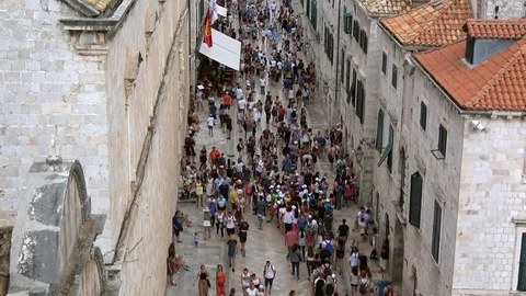 4K. Many people walking down Stradun, main street of Dubrovnik, Croatia-Adrian Stock Footage 96394935