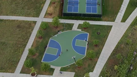 4K Maple Grove, MN Central Park Basketball Court Aerial View Stock Footage 220407197