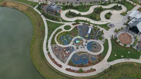 4K Maple Grove, MN Central Park Playground Aerial View Orbit Video stock 220407346