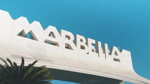 4K Marbella Arch, close up of the entrance sign, Andalusia - Slow Motion Stock Footage