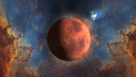 4K Mars, Red planet animation. World and moon on space, cosmos background Stock Footage 93564549