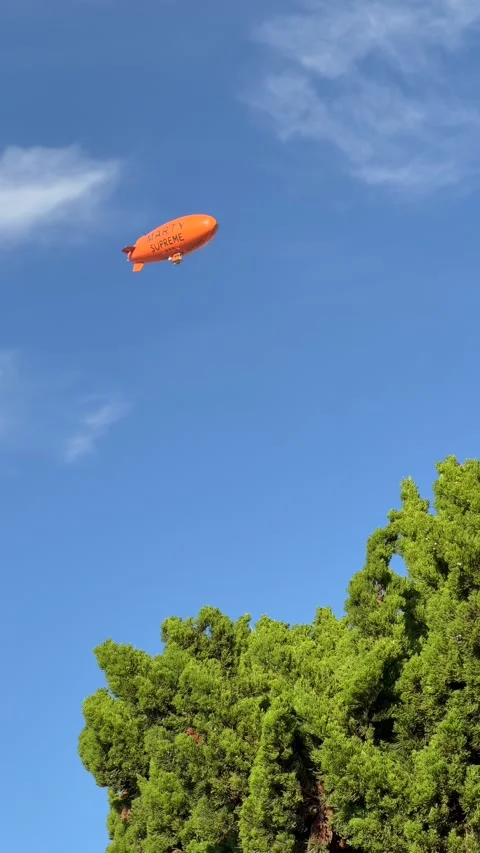 4K Marty Supreme Dirigible Blimp Flying Over Los Angeles Sky - January 2026 Stock Footage 333933496