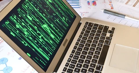 4k The Matrix style binary code on laptop,falling number,Seamless loop. Stock Footage 88984895