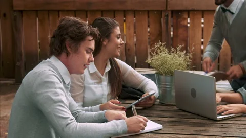 4k medium shot of friends and education, group of university students studying w Stock Footage 201094963