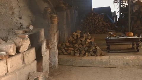 4k medium shot that Smoke is coming out of a porcelain kiln. Stock Footage 76539386