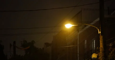 4K MEDIUM SHOT OF STREET LIGHT AT NIGHT Stock Footage 131107713